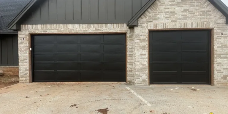 Black residential garage doors photographed for MTA Garage Doors